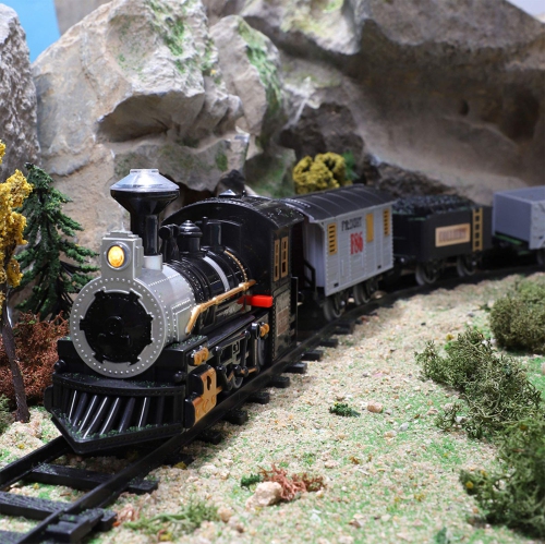 Electric Train Set for Kids, Lucky Doug Battery-Powered Train Toys with Sounds Include Locomotive Engine, 4 Cars and 10