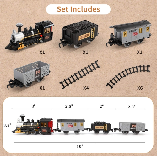 Electric Train Set for Kids, Lucky Doug Battery-Powered Train Toys with Sounds Include Locomotive Engine, 4 Cars and 10