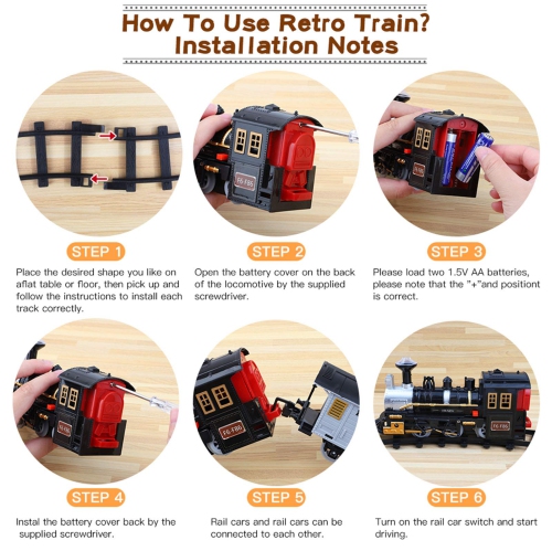 Electric Train Set for Kids, Lucky Doug Battery-Powered Train Toys with Sounds Include Locomotive Engine, 4 Cars and 10
