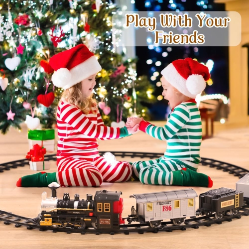 Electric Train Set for Kids, Lucky Doug Battery-Powered Train Toys with Sounds Include Locomotive Engine, 4 Cars and 10