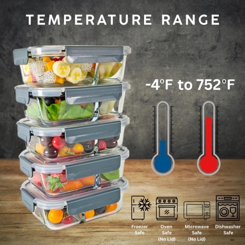 Contenants de cuisine en verre antifuite 36 oz d'Amaxe Direct, ensemble de 5, Contai de préparation des repas en verre épais et durable de