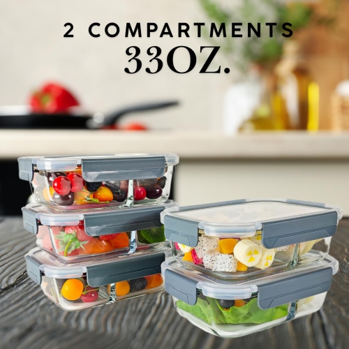 Contenants de cuisine en verre antifuite 36 oz d'Amaxe Direct, ensemble de 5, Contai de préparation des repas en verre épais et durable de