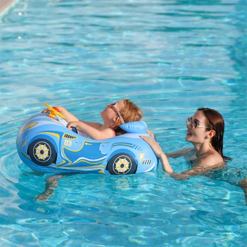 Baby Pool Float with Canopy 3D Car Thick PVC Inflatable Baby Swim Pool Floats Seat Boat with Sun Shade Cover and Steerin