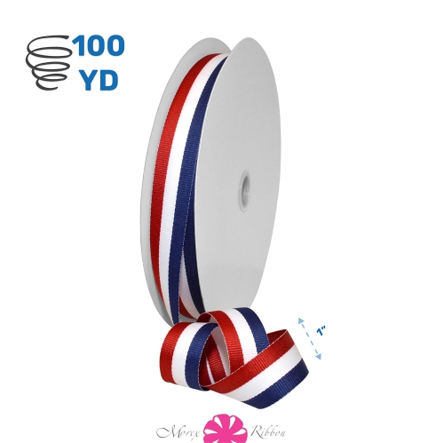 Morex Ribbon 93605/100-914 Striped Grosgrain Ribbon 1" X 100 YD Patriotic Ribbon for Gift Wrapping, Red/White/Blue, 4th