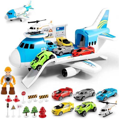 LOVE LIFE  Airplane Toy Set Transport Cargo Plane Play Toy Gift for 3 4 5 6 Years Old Boys Girls Kids, Aircraft Vehicle Toys With 5