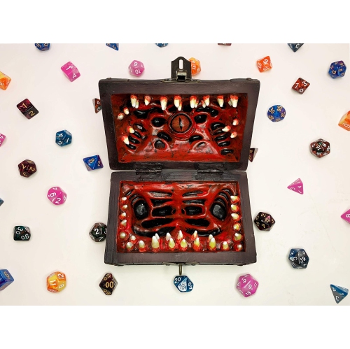 Galdor's Guild Mimic Dice Chest Storage Box | Free Lock & Key | Compatible with Dungeons & Dragons Players, Dungeon Mast