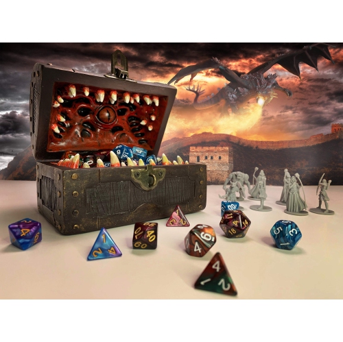 Galdor's Guild Mimic Dice Chest Storage Box | Free Lock & Key | Compatible with Dungeons & Dragons Players, Dungeon Mast