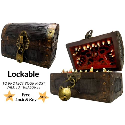 Galdor's Guild Mimic Dice Chest Storage Box | Free Lock & Key | Compatible with Dungeons & Dragons Players, Dungeon Mast