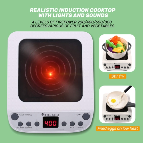 CUTE STONE 40PCS Pretend Play Kitchen Toys,Toy Cookwares with Spray Pressure Cooker,Electronic Induction Cooktop and Coo