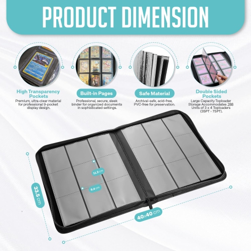 Top Loader Binder - 9 Pocket, Holds 288 Toploaders | TCG Toploader Cards Binder & Card Holder For Sports Cards