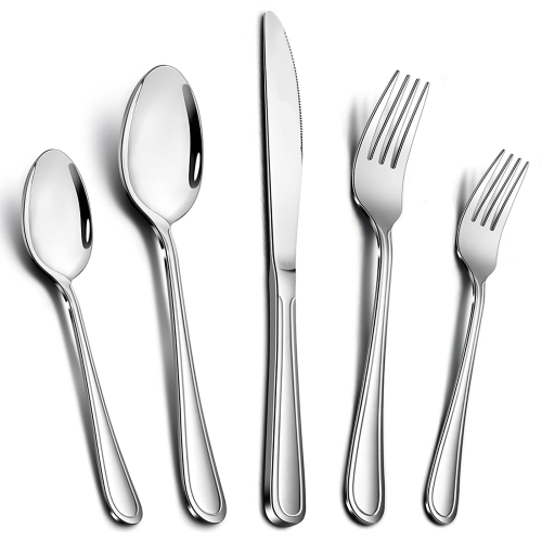 40-Piece Silverware Set, E-far Stainless Steel Modern Flatware Cutlery Set Service for 8, Tableware Includes Dinner Fork