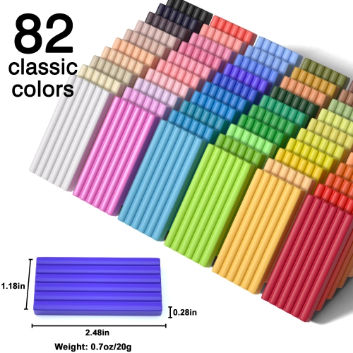 Argile au polymère de Shuttle Art, argile à modeler de cuisson de four à 82 couleurs, trousse d'argile créative avec 19 outils d'argile et 16 types