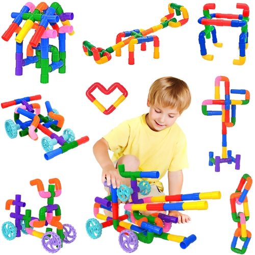 STEM Learning Pipe Tube Toys, Tube Locks Construction Building Blocks 96 Pcs - Multicolor Educational Building Blocks Se