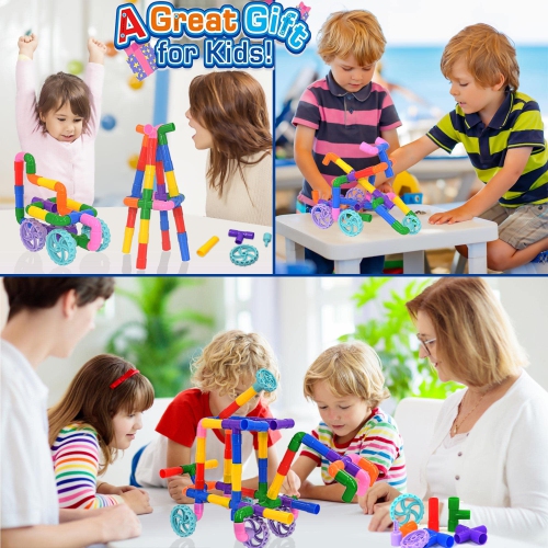 STEM Learning Pipe Tube Toys, Tube Locks Construction Building Blocks 96 Pcs - Multicolor Educational Building Blocks Se