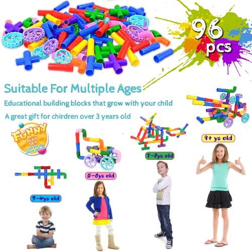 STEM Learning Pipe Tube Toys, Tube Locks Construction Building Blocks 96 Pcs - Multicolor Educational Building Blocks Se
