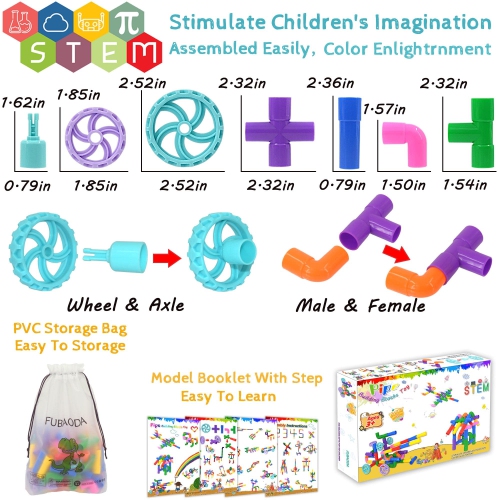 STEM Learning Pipe Tube Toys, Tube Locks Construction Building Blocks 96 Pcs - Multicolor Educational Building Blocks Se
