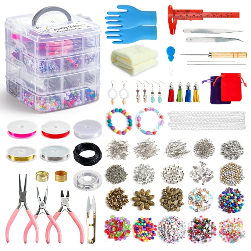 INSCRAFT  Jewelry Making Kit, 1960 PCs Jewelry Making Supplies Includes Jewelry Beads, Instructions, Findings, Wire for Bracelet