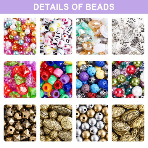 Jewelry Making Kit, 1960 pcs Jewelry Making Supplies Includes Jewelry Beads, Instructions, Findings, Wire for Bracelet,