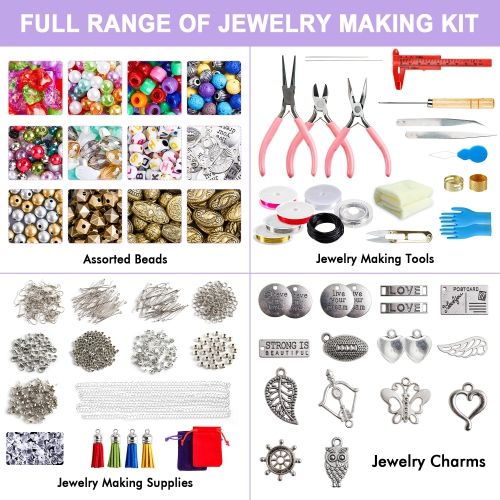 Jewelry Making Kit, 1960 pcs Jewelry Making Supplies Includes Jewelry Beads, Instructions, Findings, Wire for Bracelet,
