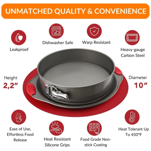 Moule à charnière antiadhésif de 10&nbsp;po Kitchen de Boxiki, moule à ressort professionnel et moule à gâteau au fromage, moule à gâteau antifuite