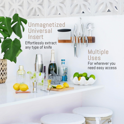 Porte-couteau magnétique noyer 16 po pour mur avec rangement double et bois de chauffage - Support mural magnétique couteau, kN