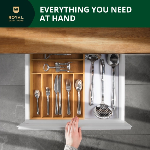 Bamboo Kitchen Drawer Organizer - Expandable Silverware Organizer/Utensil Holder and Cutlery Tray with Grooved Drawer Di