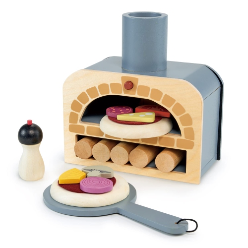 Tender Leaf Toys - Make Me a Pizza! - Pizza Toy Oven, 18 Piece Wooden Play Food Set - Develops Social, Creative and Imag