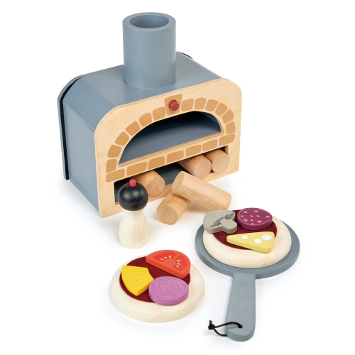 Tender Leaf Toys - Make Me a Pizza! - Pizza Toy Oven, 18 Piece Wooden Play Food Set - Develops Social, Creative and Imag