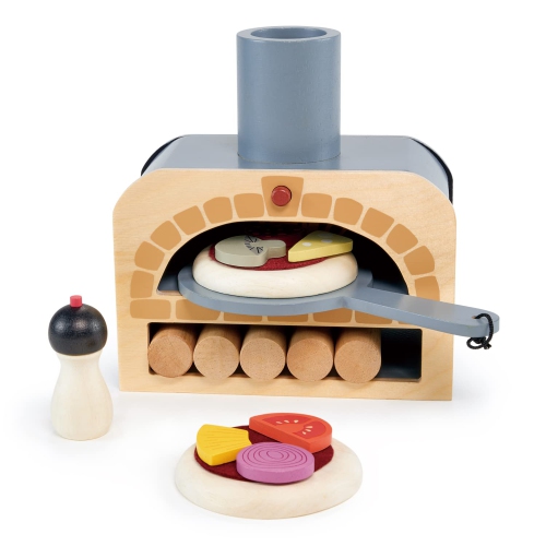 Tender Leaf Toys - Make Me a Pizza! - Pizza Toy Oven, 18 Piece Wooden Play Food Set - Develops Social, Creative and Imag