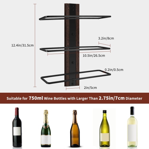AGJIDSO – Porte-bouteilles mural, 12 bouteilles de vin en bois massif, porte-bouteilles mural, porte-bouteilles mural, Win