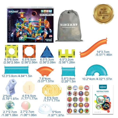 BINZKBB Light Magnetic Tiles Building Blocks for Kids,3D Clear Educational Toys,Marble Run STEM Magnets Construction Toy