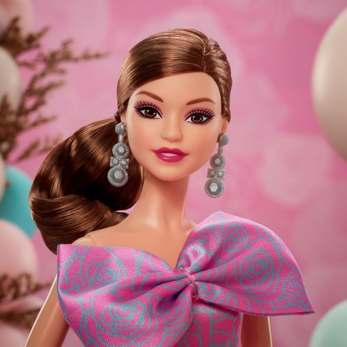Barbie Signature Birthday Wishes Doll, Collectible Fashion Doll in Satiny, Pink Dress with Wavy Brown Hair and Toyable P