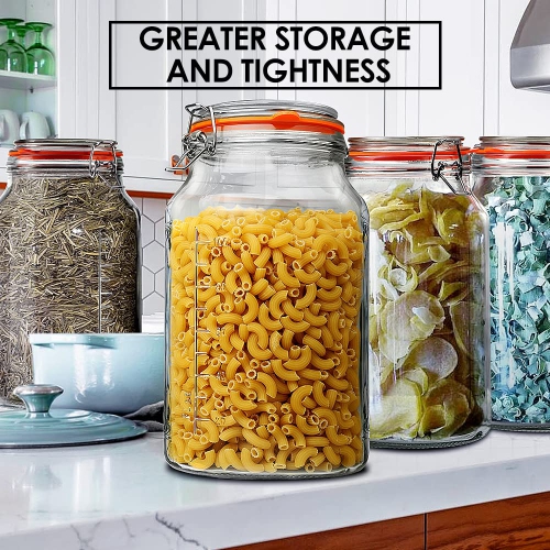 Super Wide-Mouth 1 Gallon Glass Jars with Hinged Lids, 4100 ML Leak-proof Large Mason Jars with Lids and 2 Measurement M