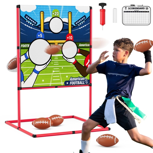 HYES Football Toss Game with 4 Inflatable Balls, Throwing Target Practice Game for Kids, Indoor Outdoor Backyard Yard Sp