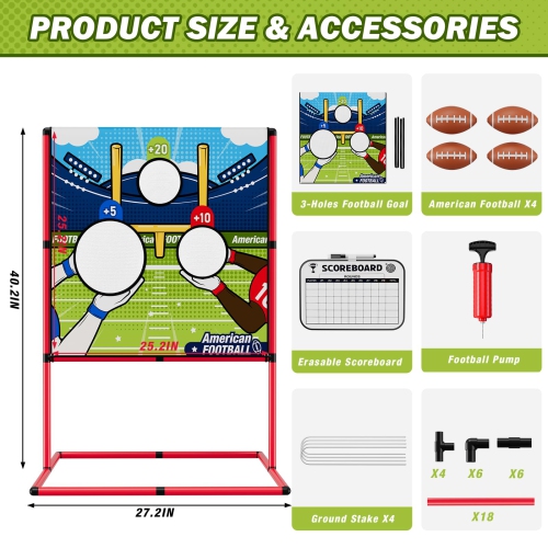 HYES Football Toss Game with 4 Inflatable Balls, Throwing Target Practice Game for Kids, Indoor Outdoor Backyard Yard Sp