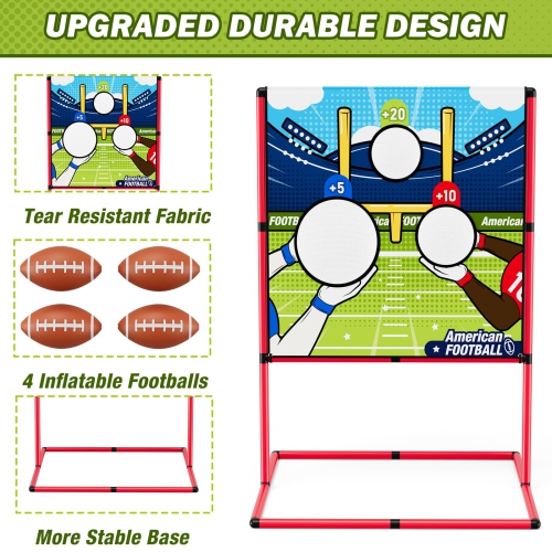 HYES Football Toss Game with 4 Inflatable Balls, Throwing Target Practice Game for Kids, Indoor Outdoor Backyard Yard Sp