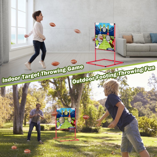 HYES Football Toss Game with 4 Inflatable Balls, Throwing Target Practice Game for Kids, Indoor Outdoor Backyard Yard Sp