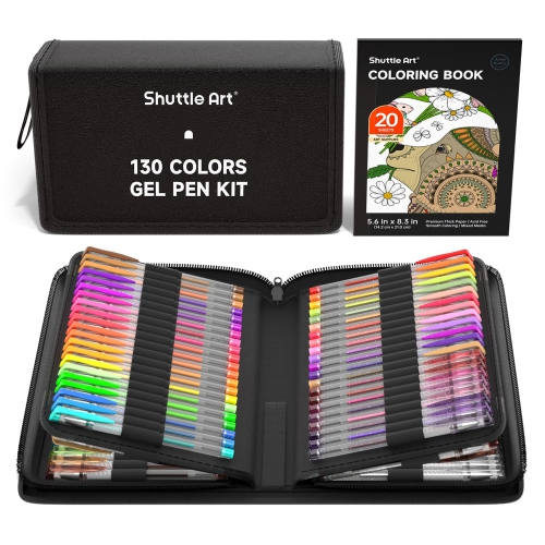 Stylos gel Shuttle Art, stylo gel 130 couleurs avec 1 livre à colorier dans étui de voyage pour adultes Livres à colorier Carnet de dessin SC