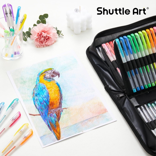 Stylos gel Shuttle Art, stylo gel 130 couleurs avec 1 livre à colorier dans étui de voyage pour adultes Livres à colorier Carnet de dessin SC