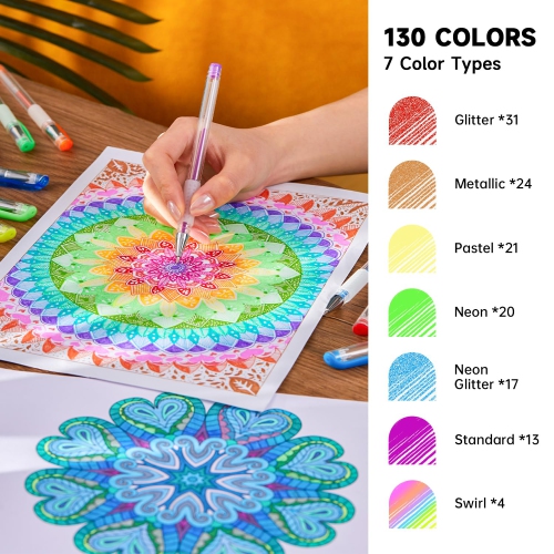Stylos gel Shuttle Art, stylo gel 130 couleurs avec 1 livre à colorier dans étui de voyage pour adultes Livres à colorier Carnet de dessin SC