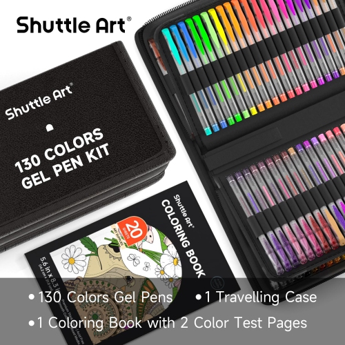 Stylos gel Shuttle Art, stylo gel 130 couleurs avec 1 livre à colorier dans étui de voyage pour adultes Livres à colorier Carnet de dessin SC