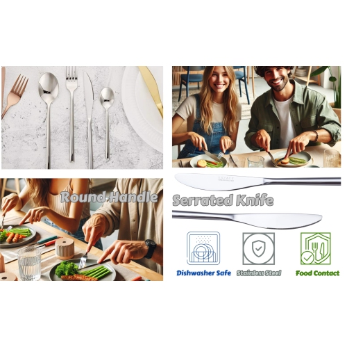 Ensemble de couverts/couverts en acier inoxydable forgé d'Exzact, 24 pièces, 6 fourchettes de table, 6 couteaux de table, 6 cuillère à soupe