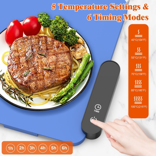 Bojinsey Electric Warming Tray, Silicone Warming Mat with 5 Temperature Settings and Timing Function Fast Heating Electr