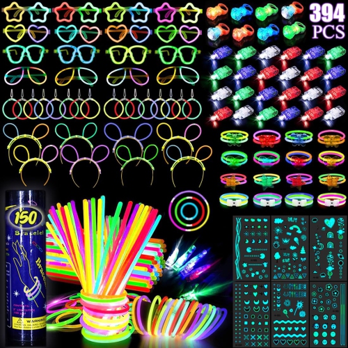 SLMENO  394 PCs Glow Sticks Party Pack for 16 Kids/adults, Glow In The Dark Party Favour -150 8 In Multicolor