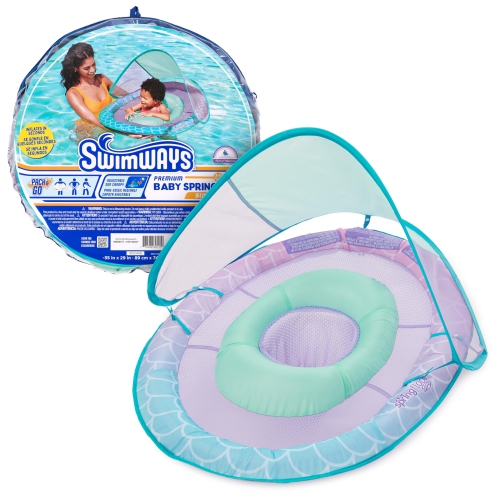 Swimways Baby Spring Float, Baby Pool Float with Canopy & UPF Protection, Swimming Pool Accessories for Kids 9-24 Months