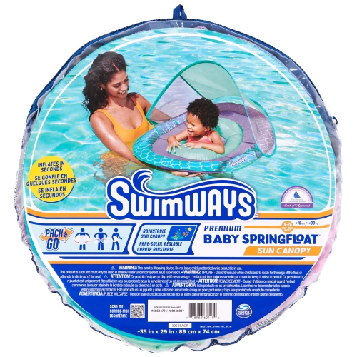Swimways Baby Spring Float, Baby Pool Float with Canopy & UPF Protection, Swimming Pool Accessories for Kids 9-24 Months