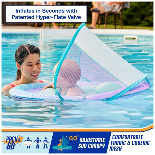Swimways Baby Spring Float, Baby Pool Float with Canopy & UPF Protection, Swimming Pool Accessories for Kids 9-24 Months