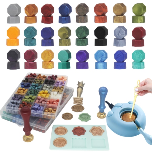 Wax Seal Kit with 24 Colors Wax Seal Beads 600pcs, Andotopee Tree of Life Wax Seal Stamp Kit with Electric Sealing Wax W