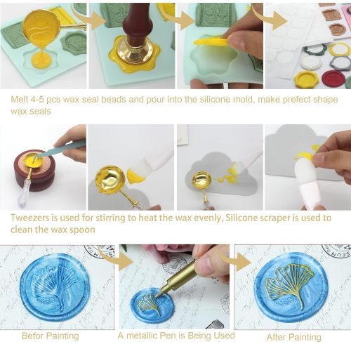 Wax Seal Kit with 24 Colors Wax Seal Beads 600pcs, Andotopee Tree of Life Wax Seal Stamp Kit with Electric Sealing Wax W
