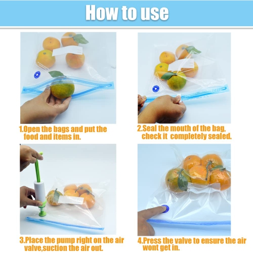 Daarcin 3 Size 40pcs Sous Vide Bags BPA Free Reusable Vacuum Sealer Bags Kit Keep Food Flesh with 1 Vacuum Hand Pump and